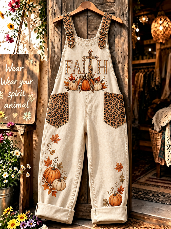Women's Retro Autumn Plaid Cross Print Overalls