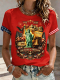 Women'S Printed American Statue Of Liberty Flag Casual T-Shirt