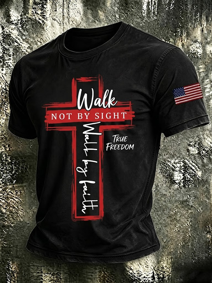 Men's Faith Print Short Sleeve Crew Neck Casual T-shirt