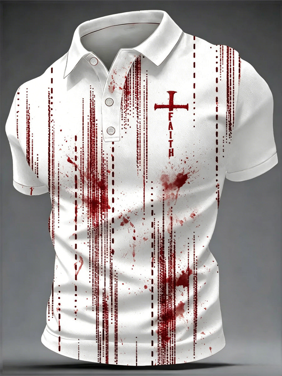 Men's Vintage Faith-Print Casual Polo Shirt