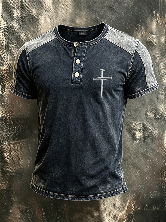 Men'S Faith Cross Washed Henry Shirt