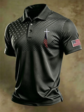 Men'S Retro National Flag And Cross Print Casual Polo Shirt