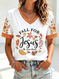 Women's Fall For Jesus He Never Leaves T-Shirt