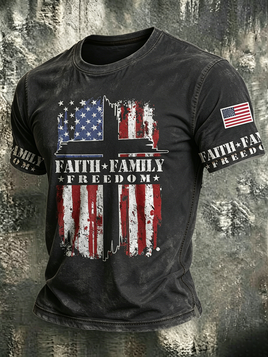 Faith Jesus Cross Embroidered Printed Casual Round Neck T-Shirt