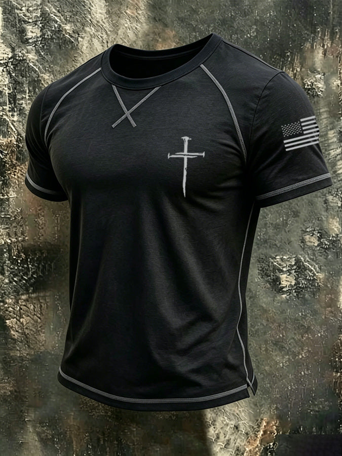 Men'S Faith Cross Printed Round Neck Top