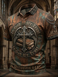 Retro“In God We Trust”Cross-Print Men's Polo Shirt
