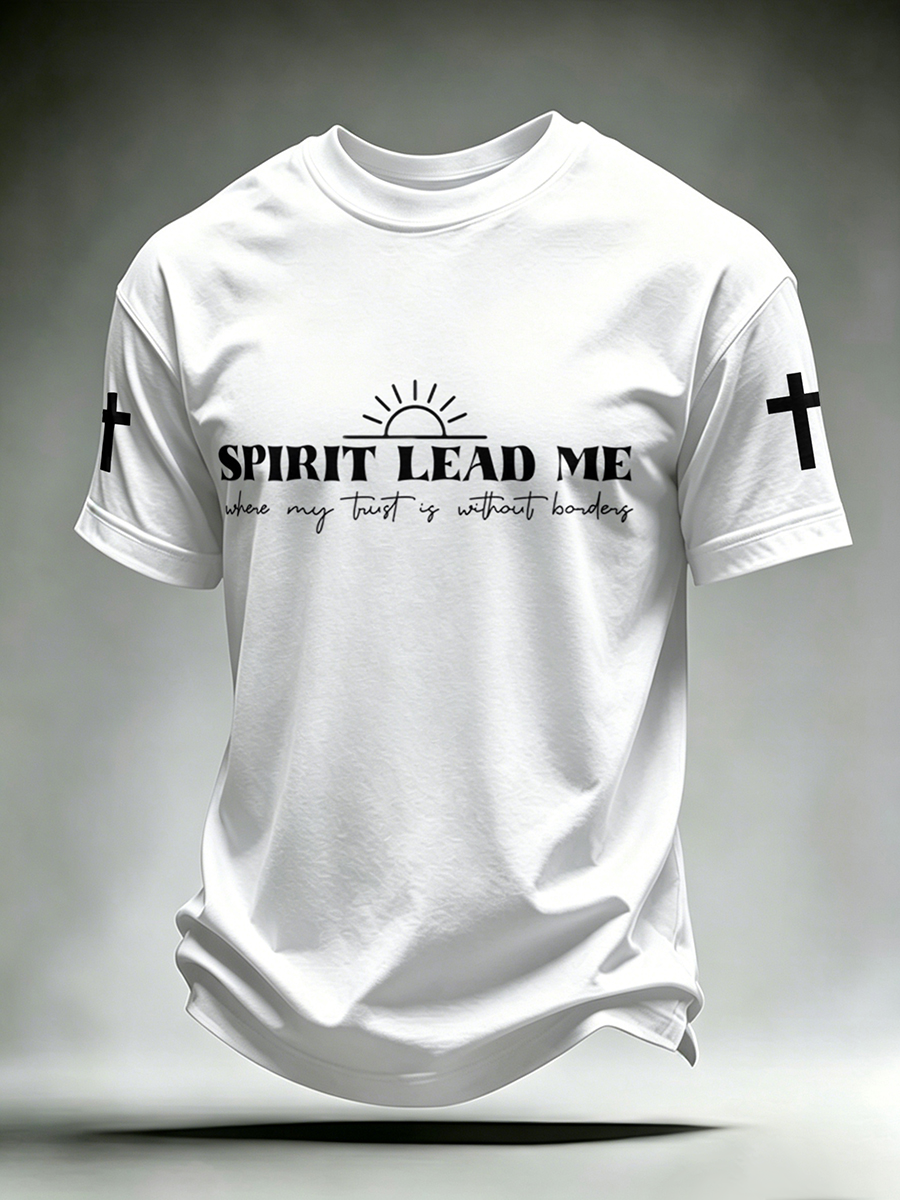 Faith Cross Slogan Commemorative Printed Round Neck T-Shirt