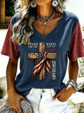 Women'S America Flag Print Casual V-Neck T-Shirt