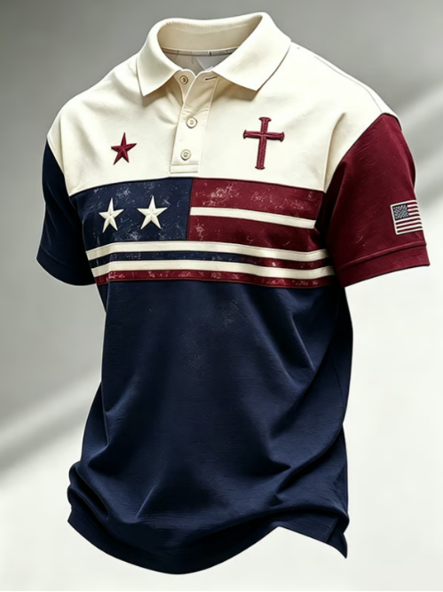 Men'S Casual Faith-Print Polo Shirt