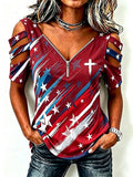Female Casual Hollowed Out Patriotic T-Shirt