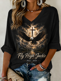 Women's V-Neck Retro Forever Free Faith Printed T-shirt