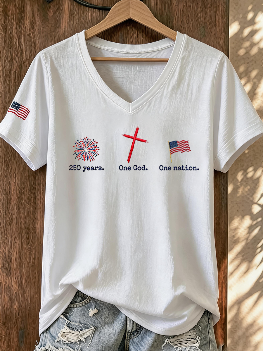 Women's Minimalist American Faith V-Neck T-Shirt