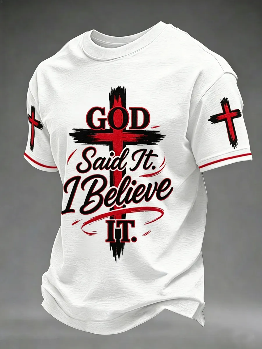 Men'S God Said It I Believe It Cross Print Casual Tee