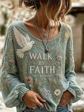 Women's Religious Faith Floral Art Print T-Shirt