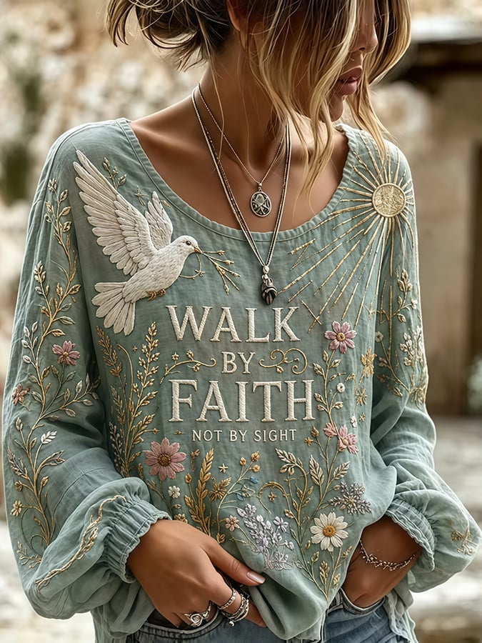 Women's Religious Faith Floral Art Print T-Shirt