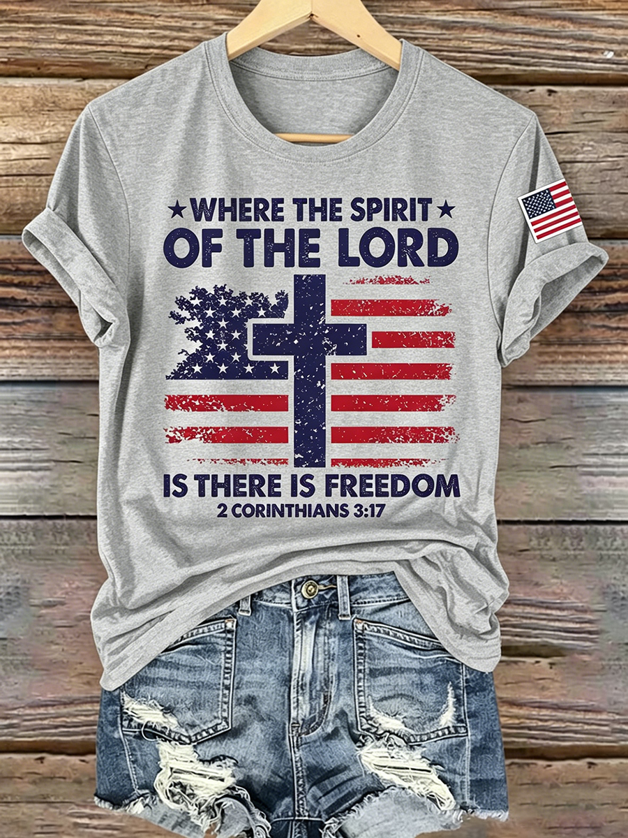 American Faith Cross Commemorative Printed Casual T-Shirt