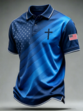 American Flag Faith Cross Commemorative Print Polo Shirt