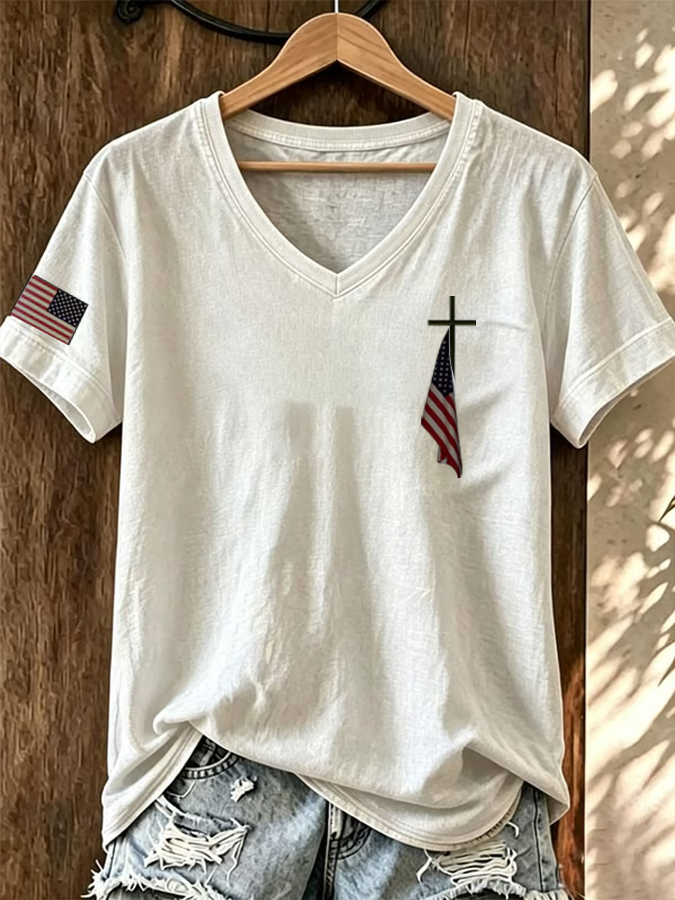 Women's Flag Cross Print T-Shirt