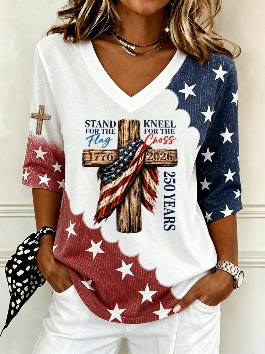 Women's American Flag Printed Casual T-shirt