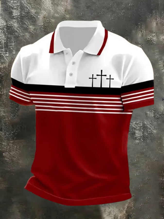 Men'S Faith Cross Print Casual Polo Shirt