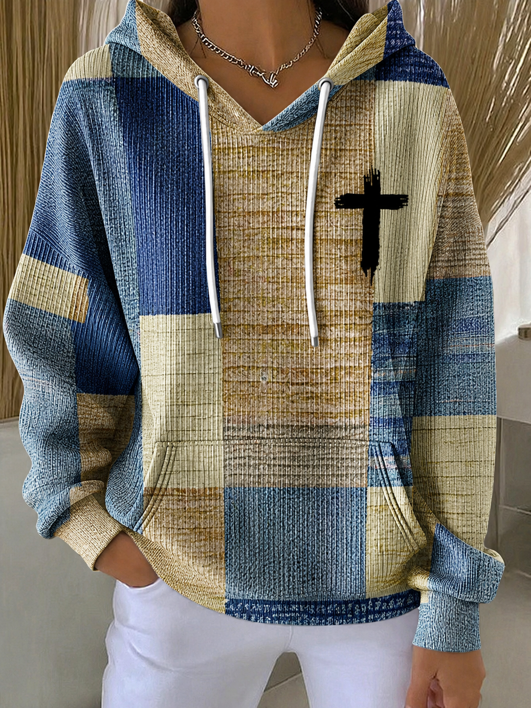 Women'S Casual Faith Printed Hooded Knitted Long Sleeved Sportswear
