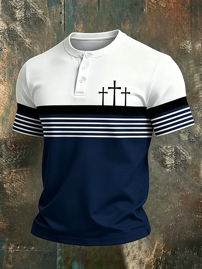 Men's Three Crosses Striped Henley T-Shirt