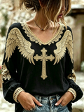 Retro Faith Embroidered Printed Casual Top