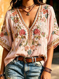 Women'S Vintage Cotton-Linen Faith Floral Top