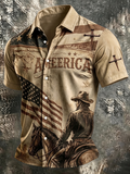 Men'S Retro Patriotic Western Style Short Sleeved Shirt