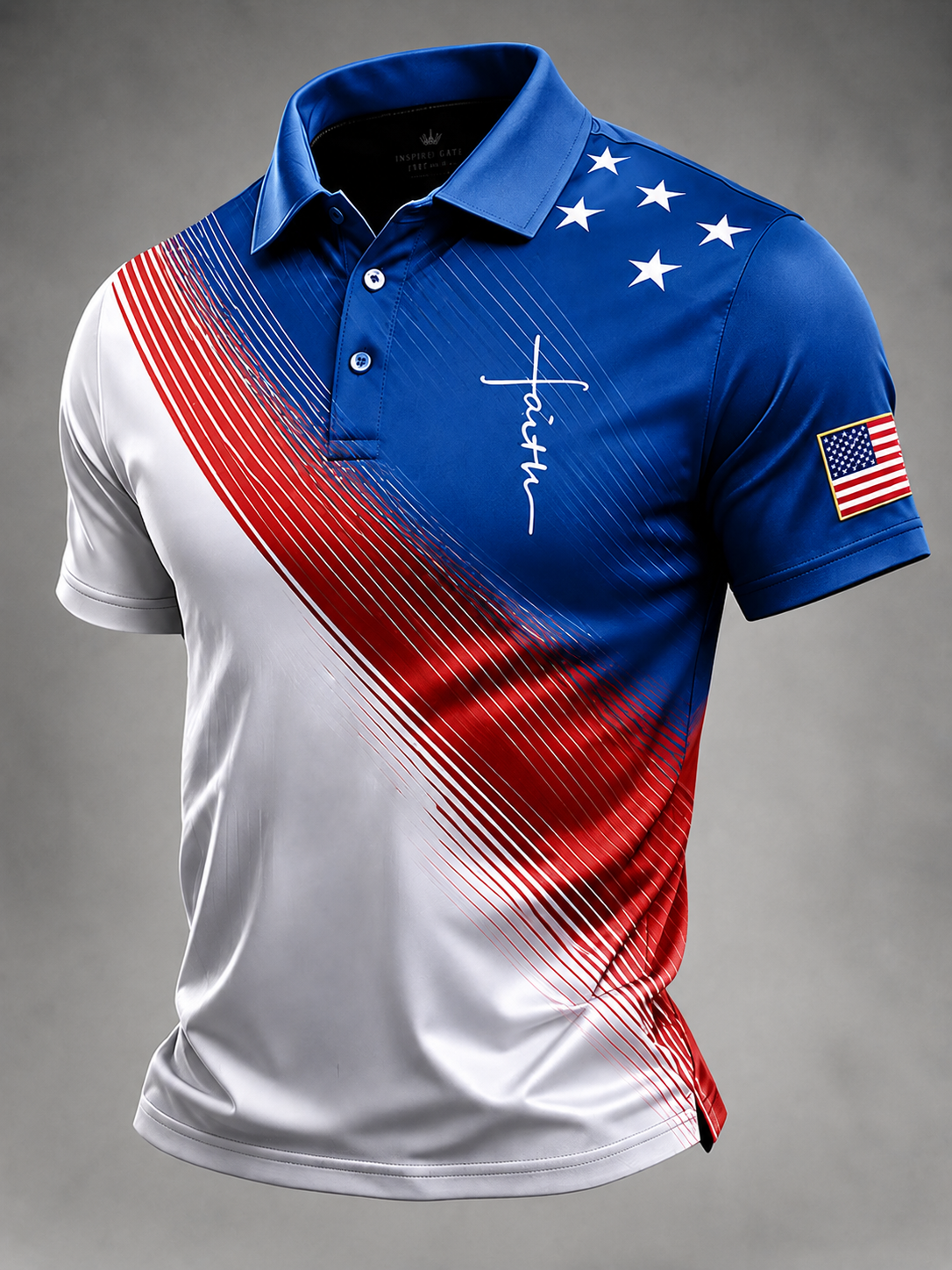 Men'S Casual Faith Flag Printed Short Sleeved Polo Shirt