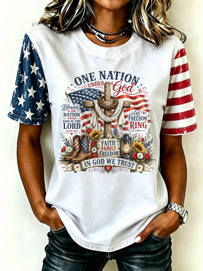 Women's Religious Beliefs Casual Patriotic Printed Short Sleeved T-Shirt