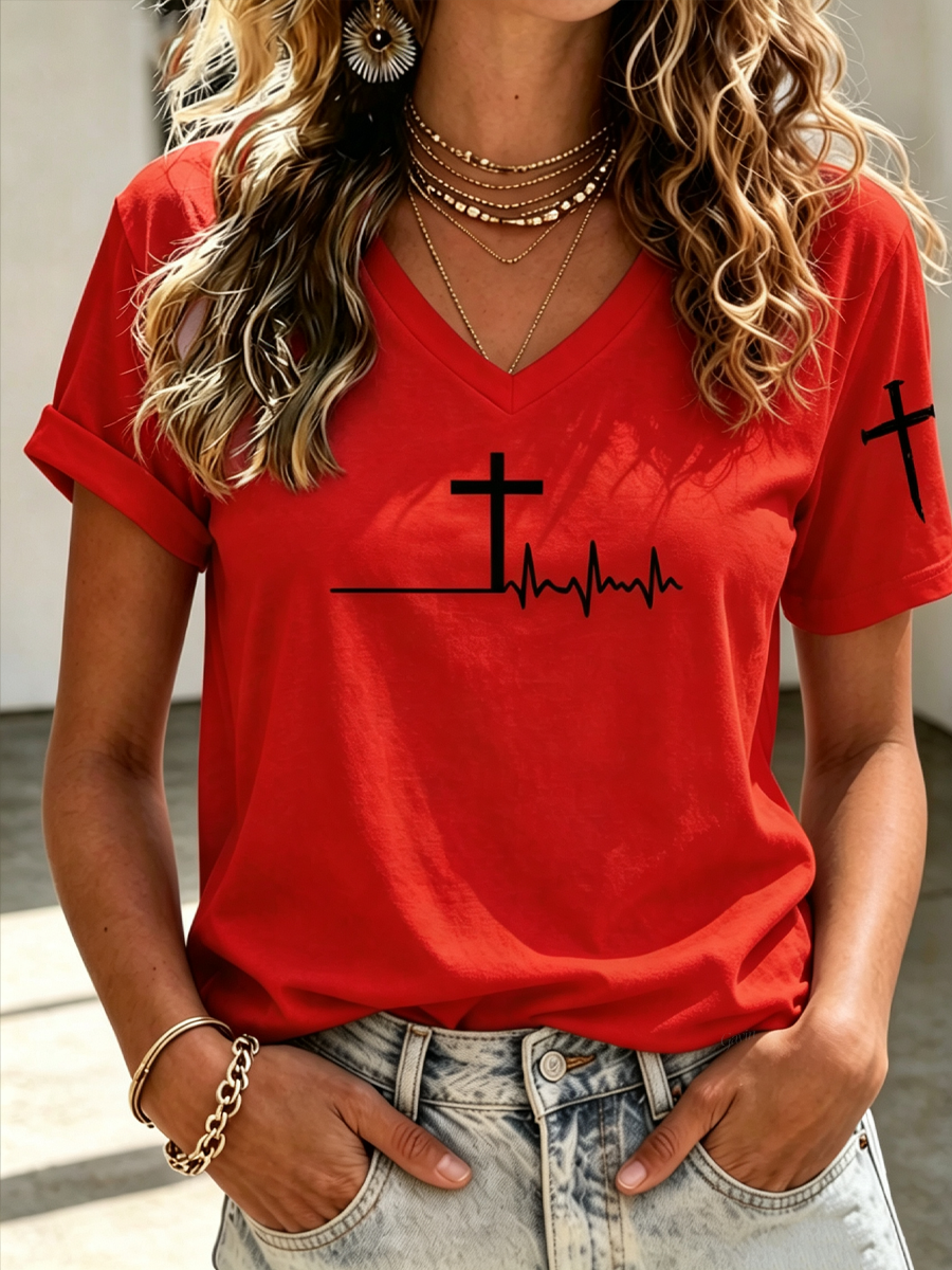 Women'S Faith Cross Print Casual T-Shirt