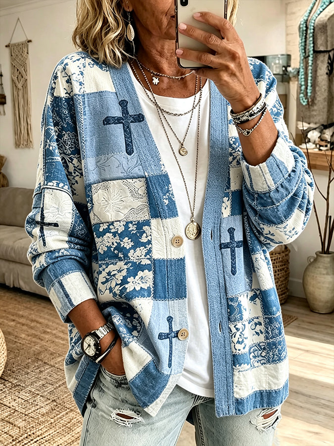 Women'S Faith Print Casual Cardigan