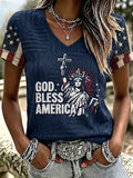 Women's Independence Day Cross Faith V-neck T-shirt