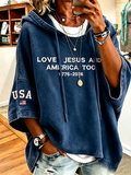 Women's Loves Jesus And America Too1776-2026 Printed Super Large Hoodie
