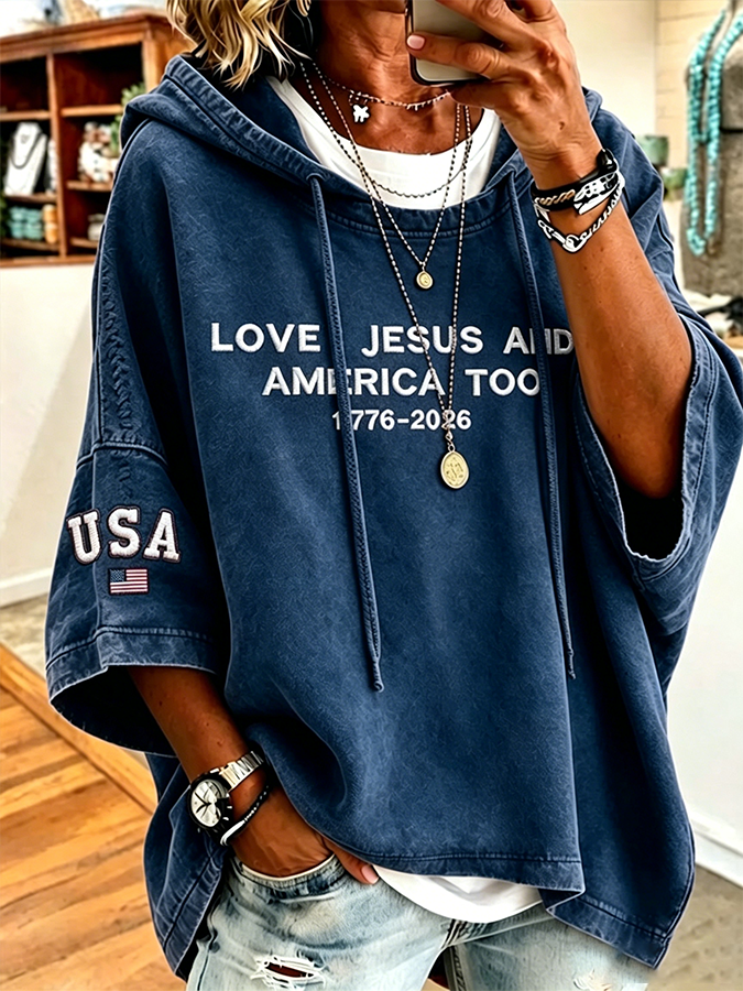Women's Loves Jesus And America Too1776-2026 Printed Super Large Hoodie