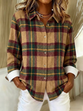 Women's Autumn Fall Plaid Pattern Printed Button-Down Shirt