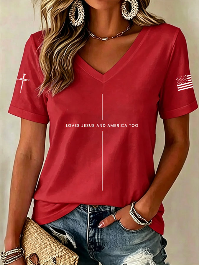 Women'S Love Jesus And America Too Print Printed T-Shirt