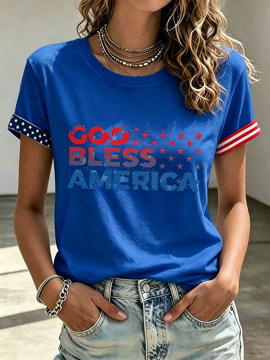 God Bless America Faith Commemorative Printed Casual T-Shirt