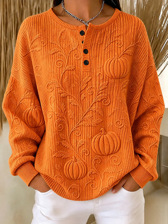 Women's Autumn Pumpkin Henry Collar Sweatshirt