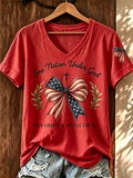 American Flag Faith Cross Commemorative Print V-neck Top