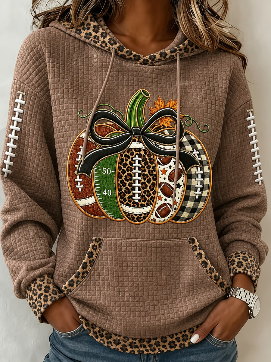 Women's Football Inspired Fall Pumpkin Print Sweatshirt