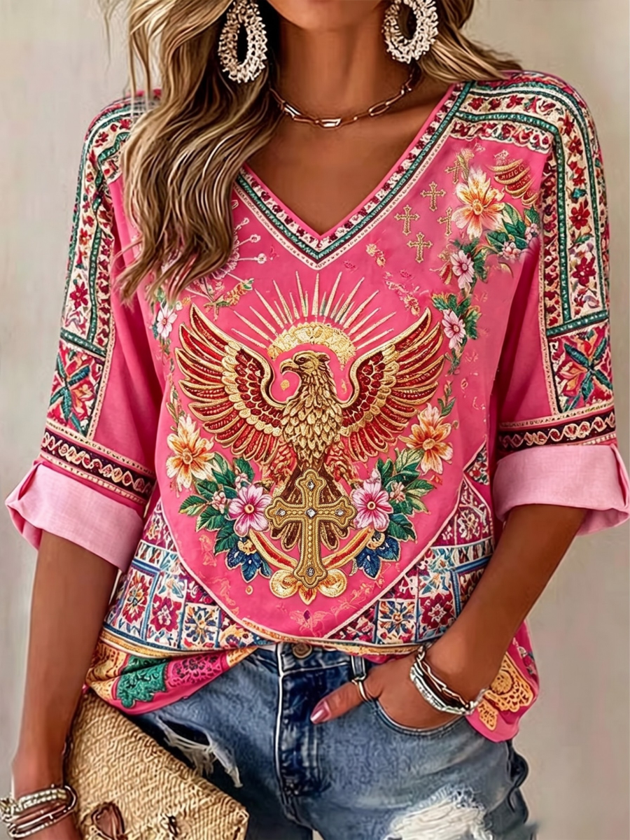 Women's Faith Cross Printed Casual T-shirt