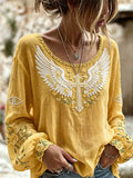 Women's Religious Floral Printed Casual Cotton and Linen Top