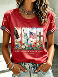 Women'S One Nation Under God Printed Casual T-Shirt