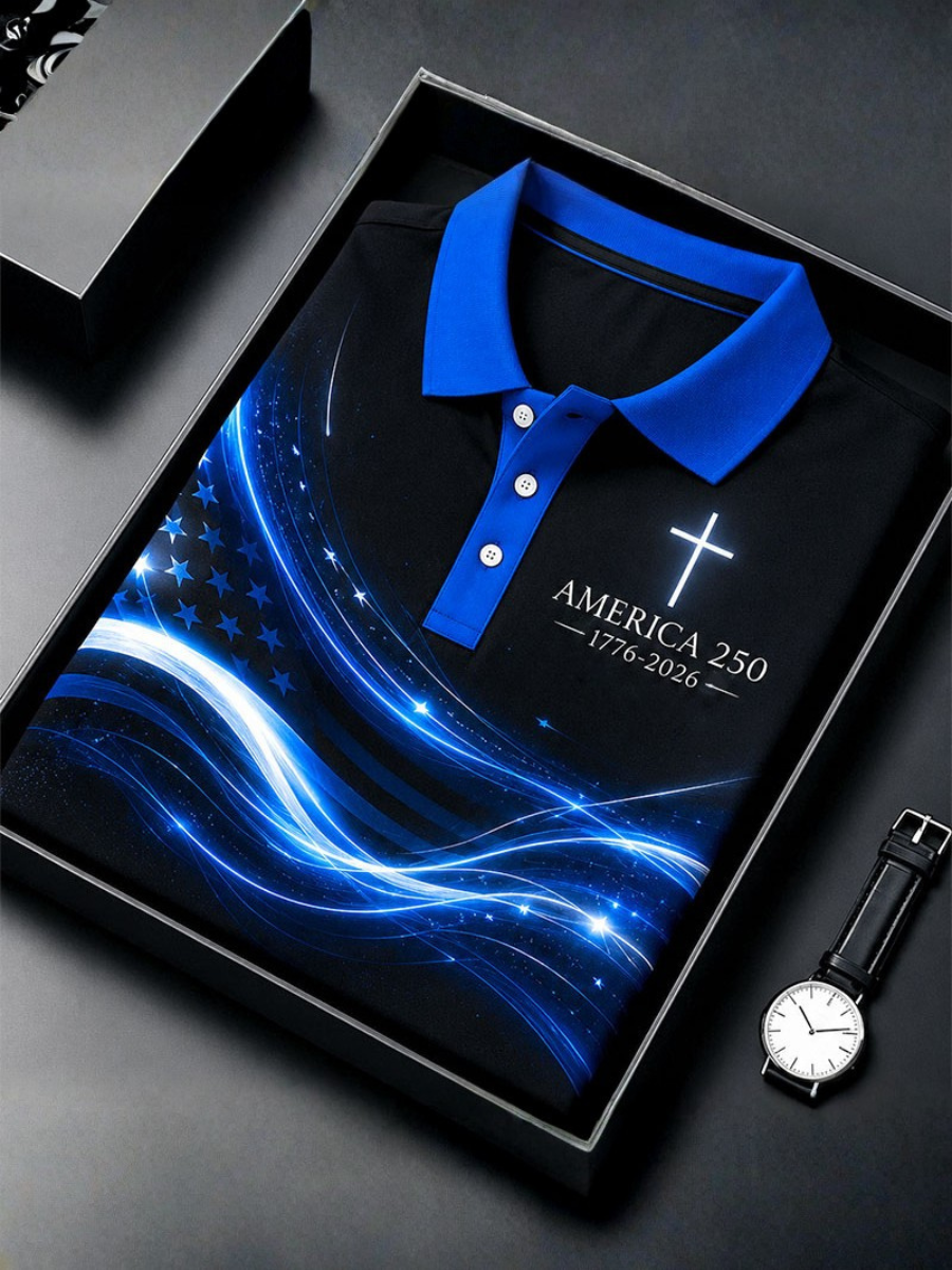 Men's American Flag Printed Polo Shirt