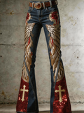 Women'S Retro Faith Cross Art Print Flared Pants
