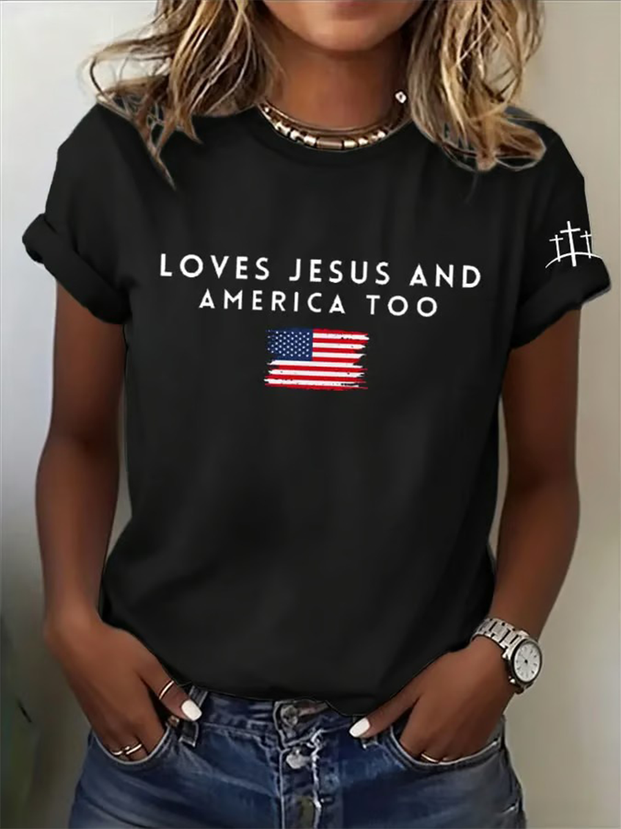 God Bless America Faith Commemorative Printed Casual T-Shirt