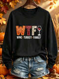 Women'S WTF Wine Turkey Family Print Sweatshirt