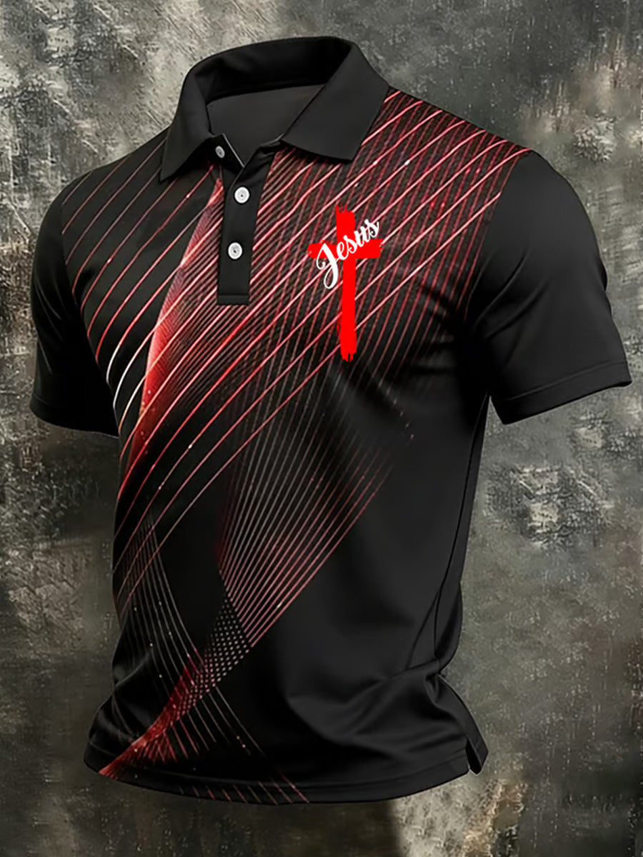 Men's Casual Faith Print Polo Shirt